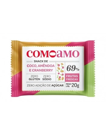 Snack Doce Coco, Amêndoas e Cranberry Zero - ComoAmo- Display 16 X 20g