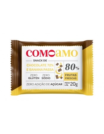 Snack Doce Chocolate 72% e Banana Passa - ComoAmo - Display 16 X 20g